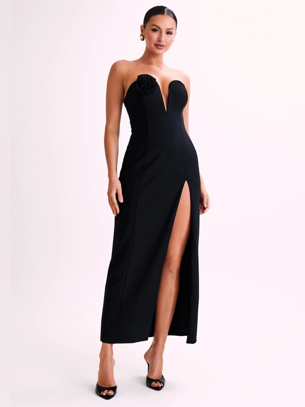 Meshki Haven Strapless Rose Maxi Dress in Black Size L